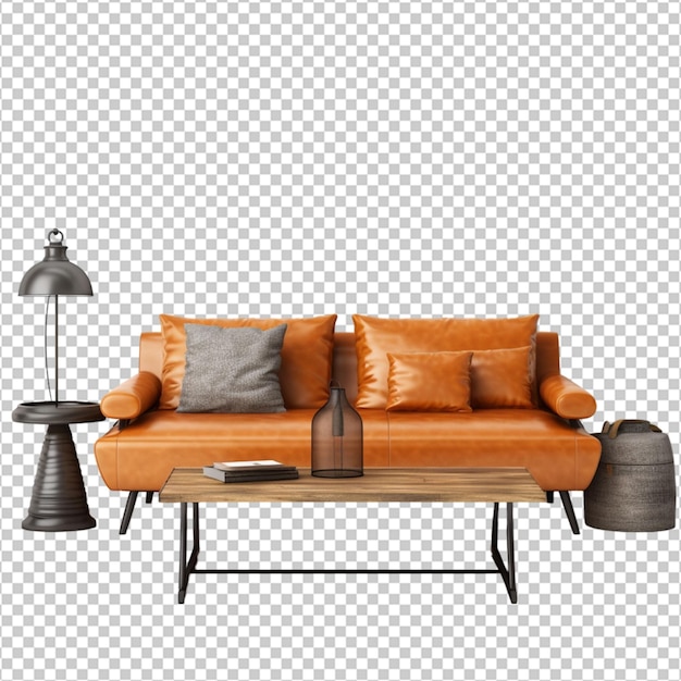 PSD sofa and table on transparent background