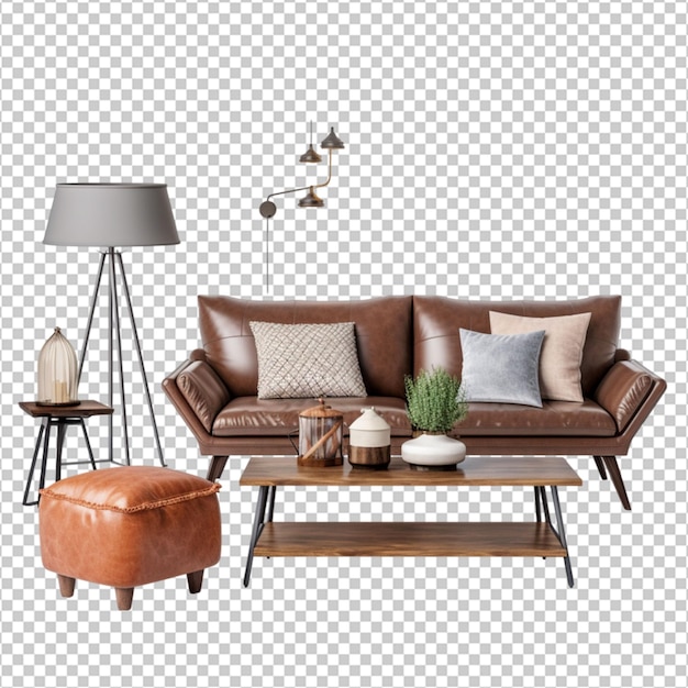 PSD sofa and table on transparent background