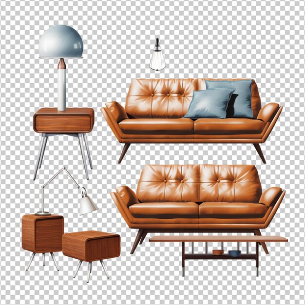 PSD sofa and table on transparent background