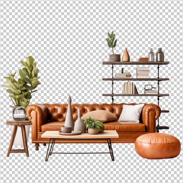 PSD sofa and table on transparent background