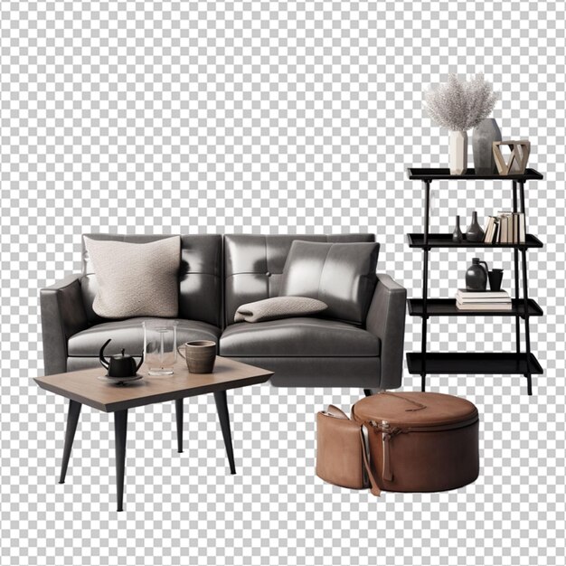 PSD sofa and table on transparent background