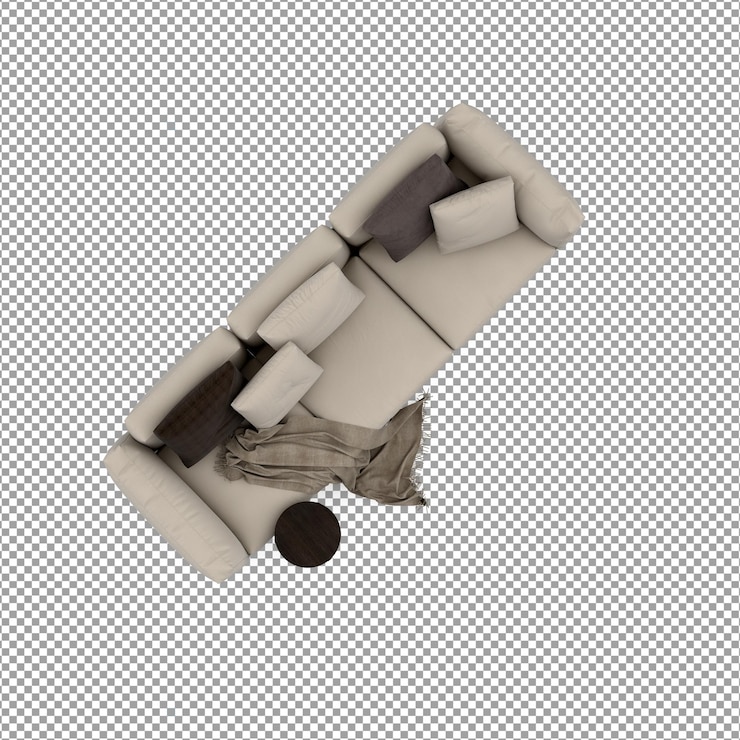 PSD sofa w renderowaniu 3d na białym tle