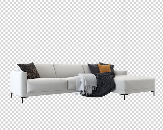 PSD sofa w salonie w renderowaniu 3d na białym tle