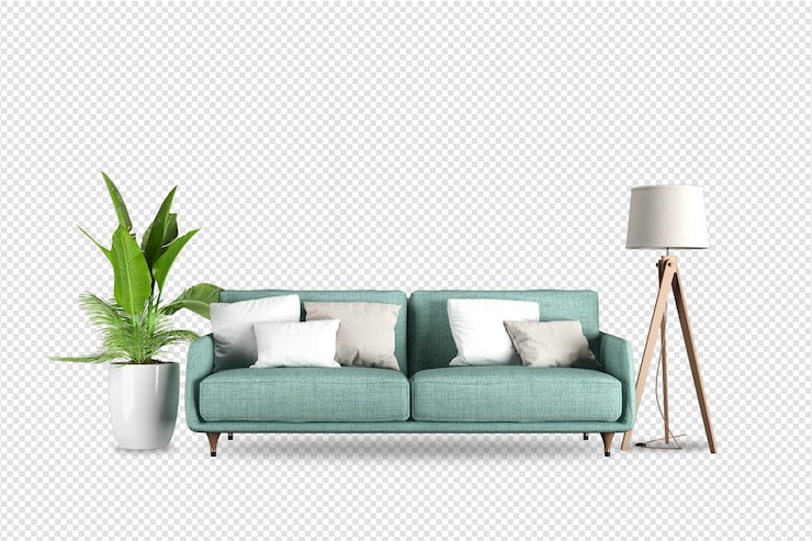 PSD sofa z roślin w 3d renderowane