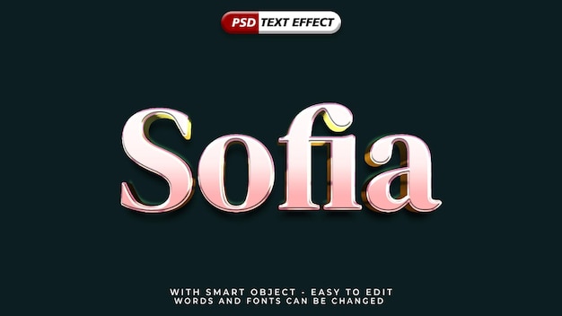 Sofia text style effect 3d elegant gold and pink color