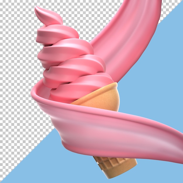 Soft cream ice cream strawberry milk splashes isolated on background