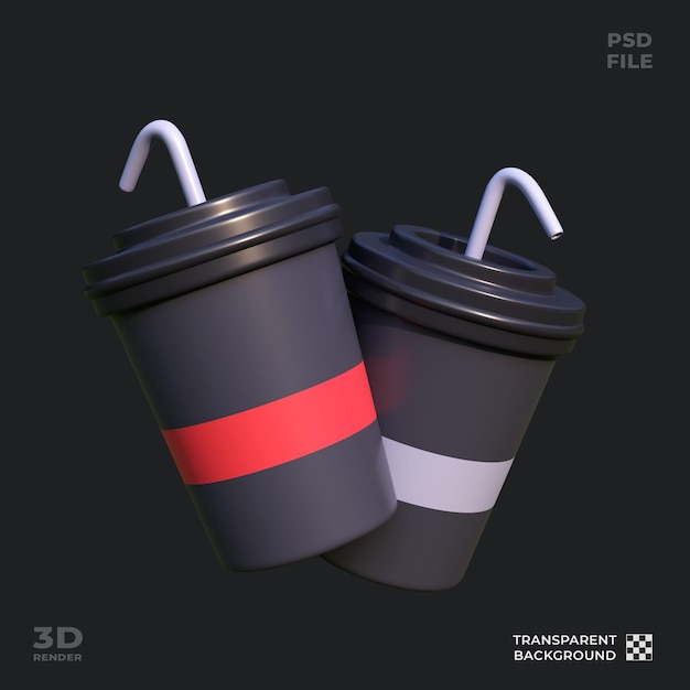 PSD Иллюстрация 3d-иконы безалкогольных напитков идеально подходит для дизайна интерфейса кинотеатра