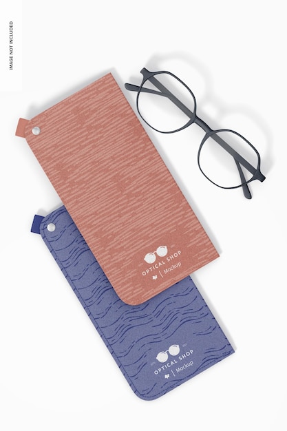 PSD soft felt eyeglasses cases mockup top view