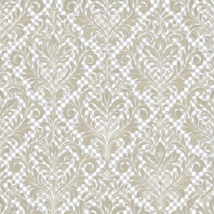 PSD soft gray color damask seamless pattern element on transparent background