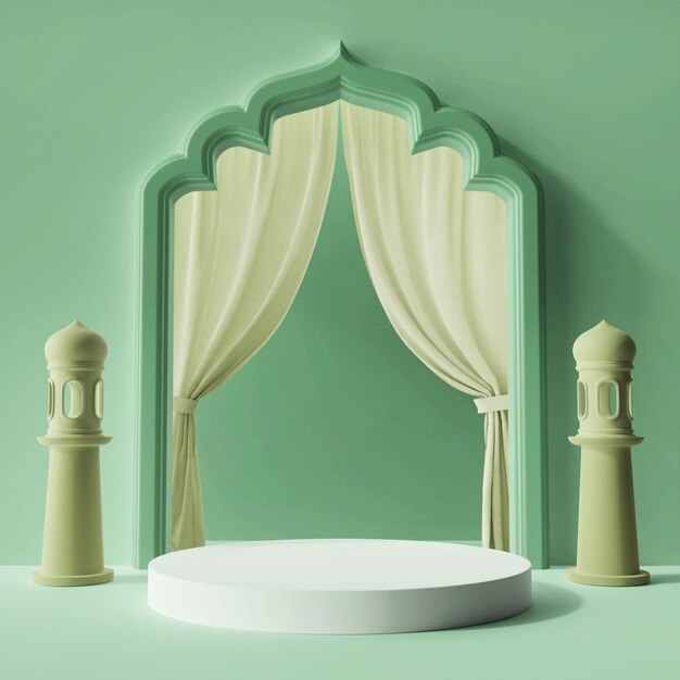 soft green circle 3d podium product display ramadan eid mubarak theme social media post