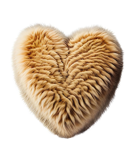 생성 인공지능으로 만들어진 투명한 배경에 고립된 부드러운 심장 모양의 호랑이 털 베개