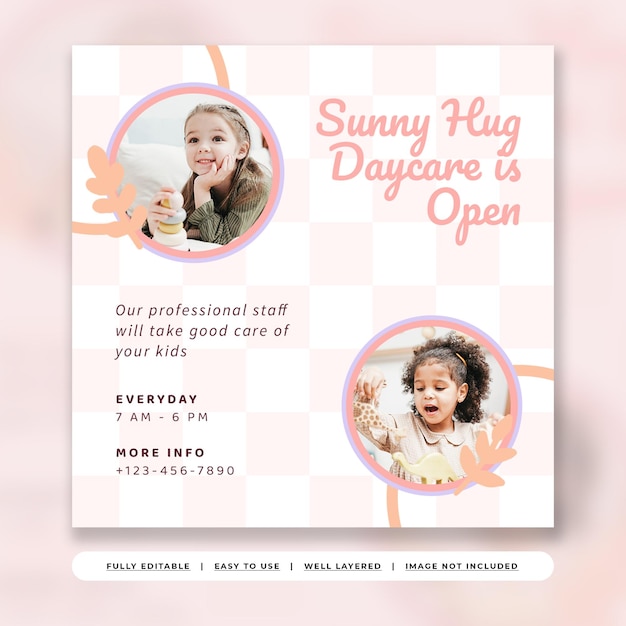 PSD soft pastel cute children daycare promotion instagram template