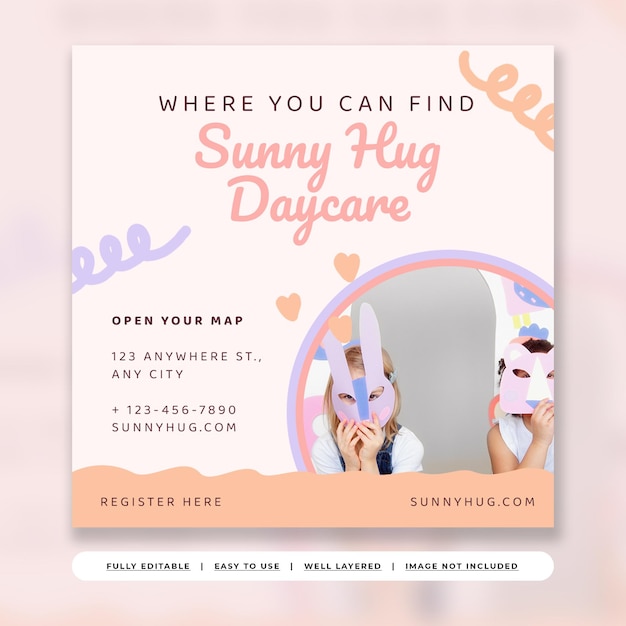 soft pastel cute children daycare promotion instagram template