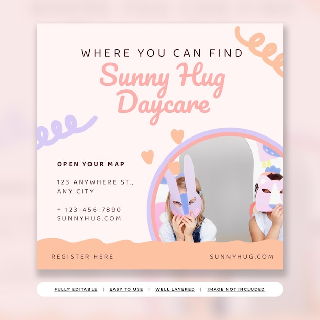 Soft pastel cute children daycare promotion instagram template