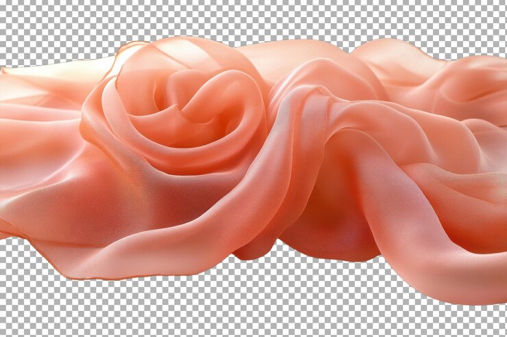 PSD soft peach silk fabric elegantly draped resembling delicate flower petals on a bright surface