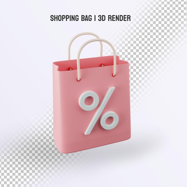 PSD soft pink market bag 3d render with sale discount logo