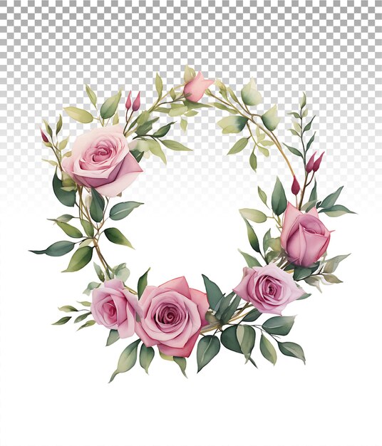 Soft watercolor brushstrokespink roses and greenery border