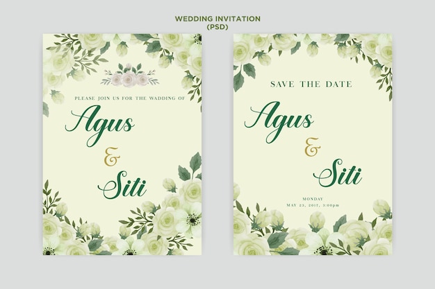 soft watercolor floral wedding invitation card set