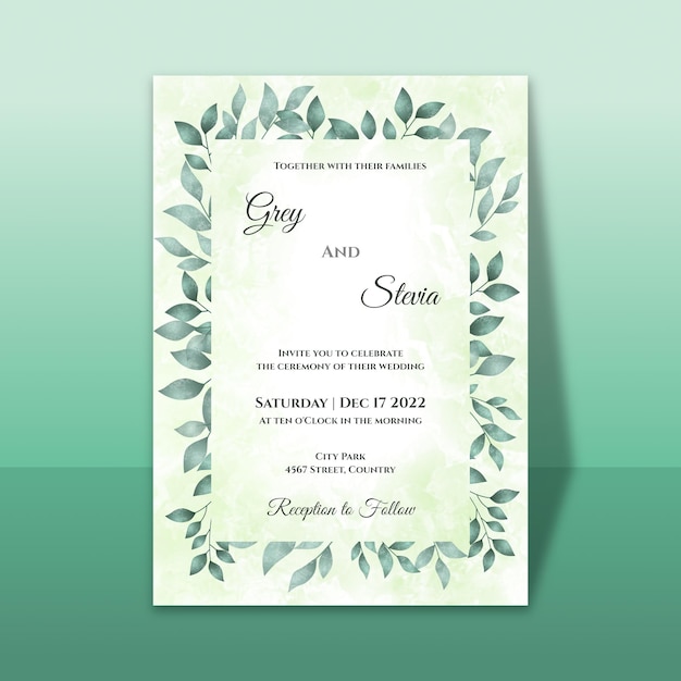 花飾り付きの柔らかい水彩画の結婚式の招待状のテンプレート