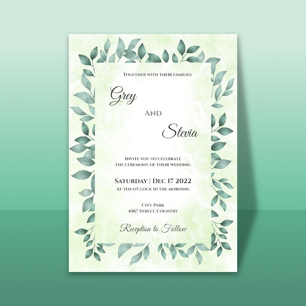 soft watercolor wedding invitation template with floral ornament