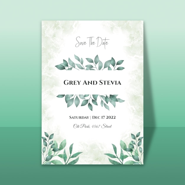 Soft watercolor wedding invitation template with floral ornament