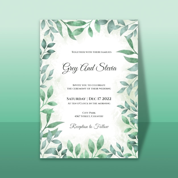 soft watercolor wedding invitation template with floral ornament