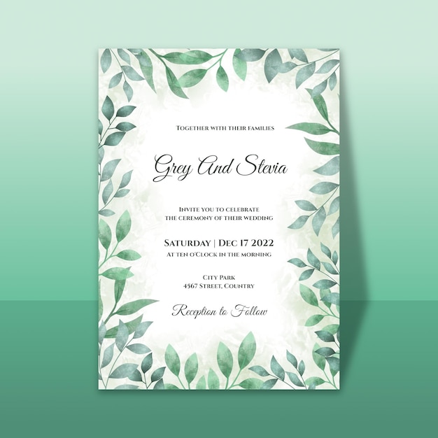 Soft Watercolor wedding Invitation template with floral ornament