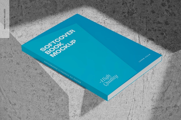 PSD softcover book on concrete mockup, left view