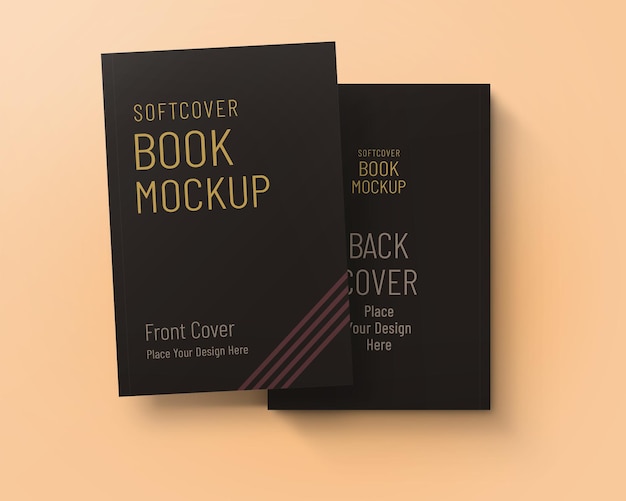 PSD softcover book mockup front and back cover top view isolated