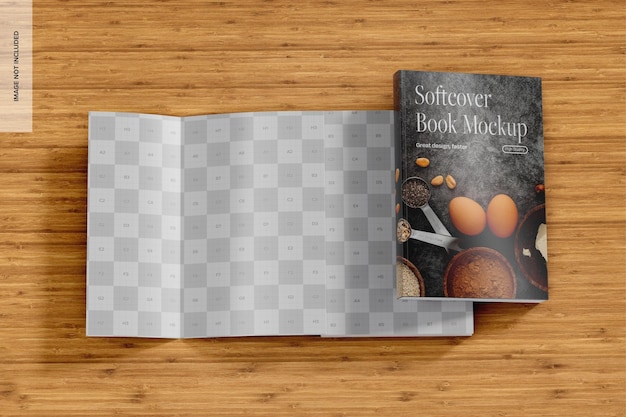 PSD libri a copertina morbida su tavola mockup top view