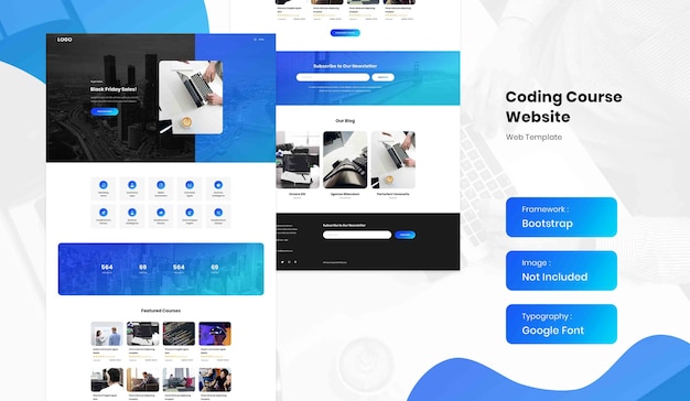 ソフトウェアとコーディングのオンラインコースのランディングページのwebサイトテンプレート