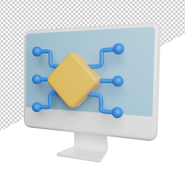 PSD software desktop computer side view 3d icon rendering illustration on transparent background