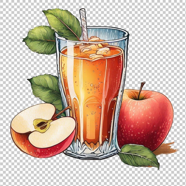PSD sok jabłkowy w szklance z kawałkiem jabłka