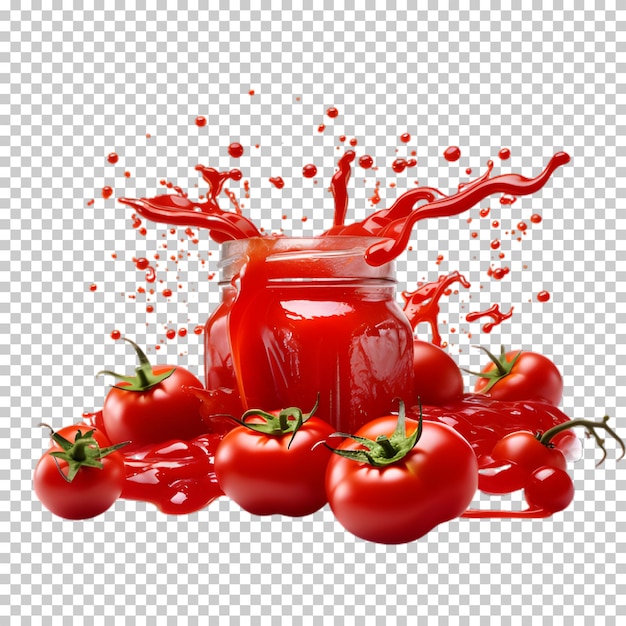 PSD sok pomidorowy w szklanym słoiku izolowany na przezroczystym tle
