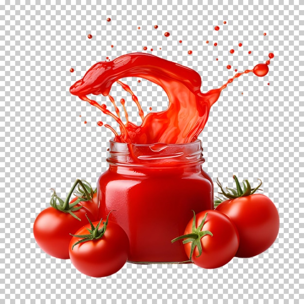 PSD sok pomidorowy w szklanym słoiku izolowany na przezroczystym tle