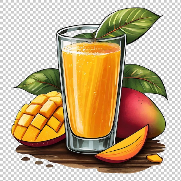 Sok Z Mango W Szklance Z Kawałkami Mango I Liśćmi