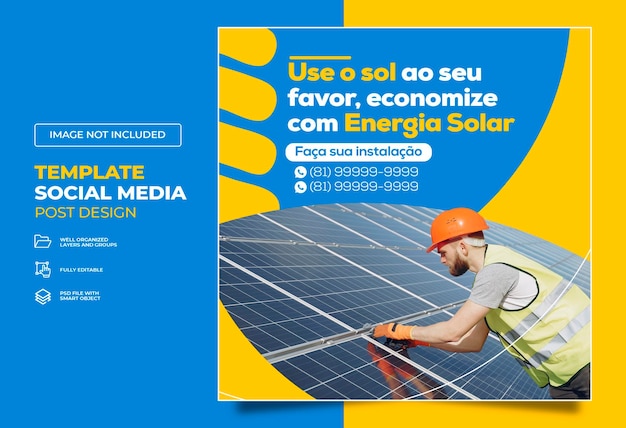 PSD solar energy social media banner feed template psd brazilian portuguese