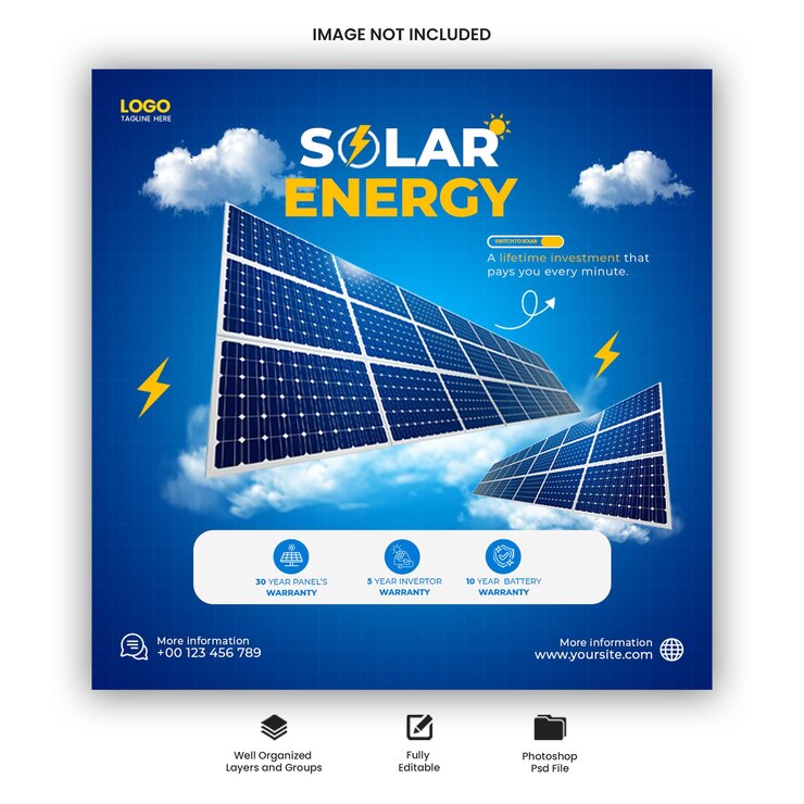 Solar energy social media Instagram posts templates or Invest in solar energy saving electricity
