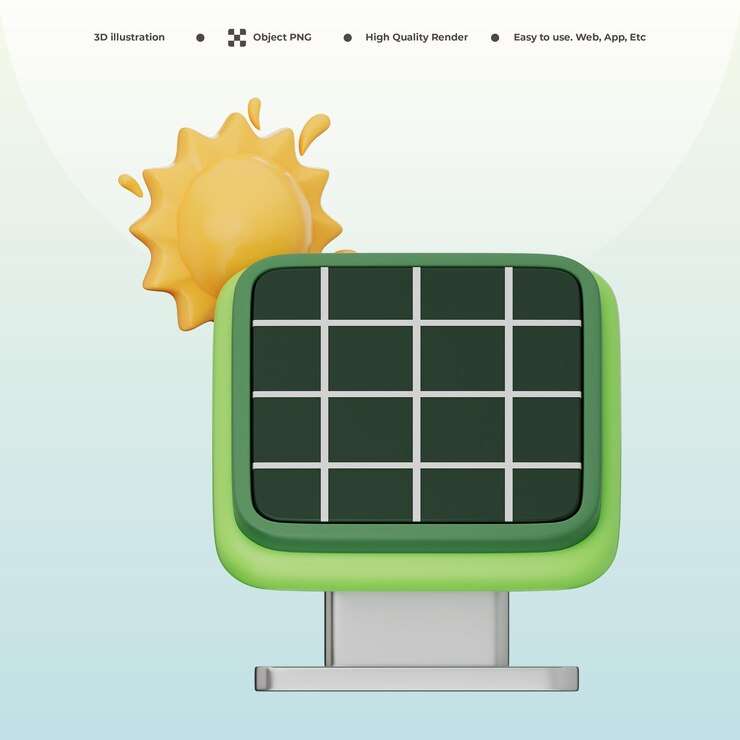 PSD solar panel and cell 3d illustration for clean energy and sustainability