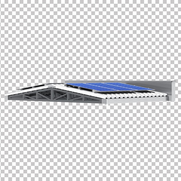 Solar panel on galvanized roof 3d render sustainable energy concept with transparent background