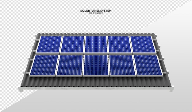 PSD solar panel system on roof of house realistic 3d render isolated for composition