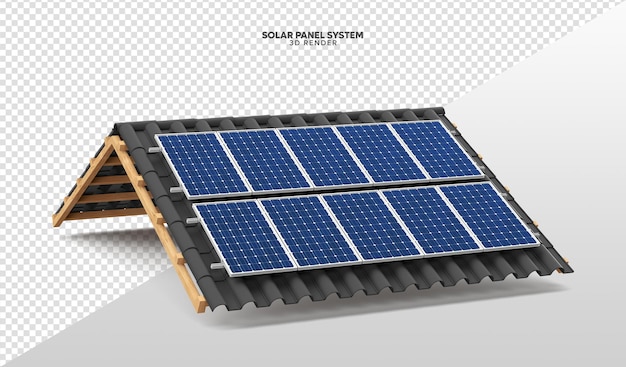 PSD solar panel system on roof of house realistic 3d render isolated for composition