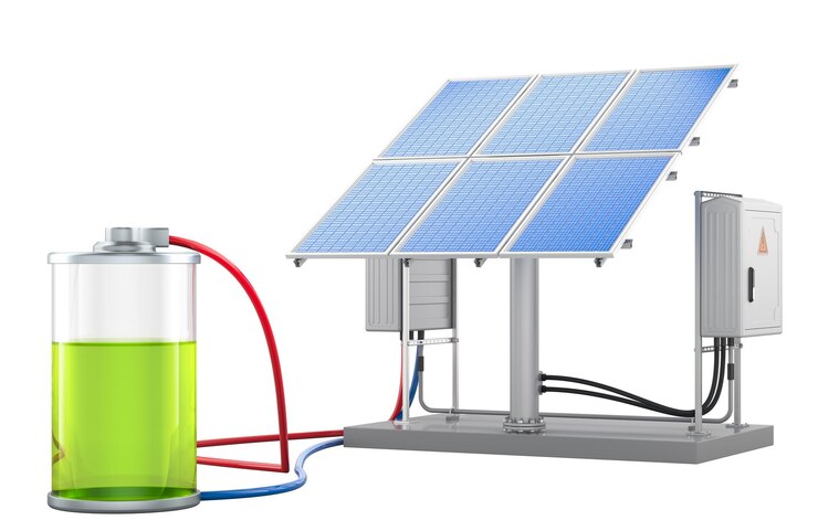 PSD solar panels charging the battery 3d rendering isolated on transparent background