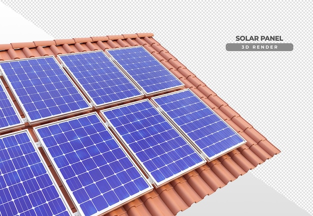 Solar power boards on roof of house in 3d realistic render