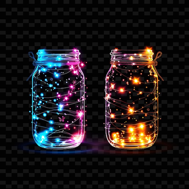 PSD solar powered led fairy jars with twinkling lights copper wi y2k neon light decorative background