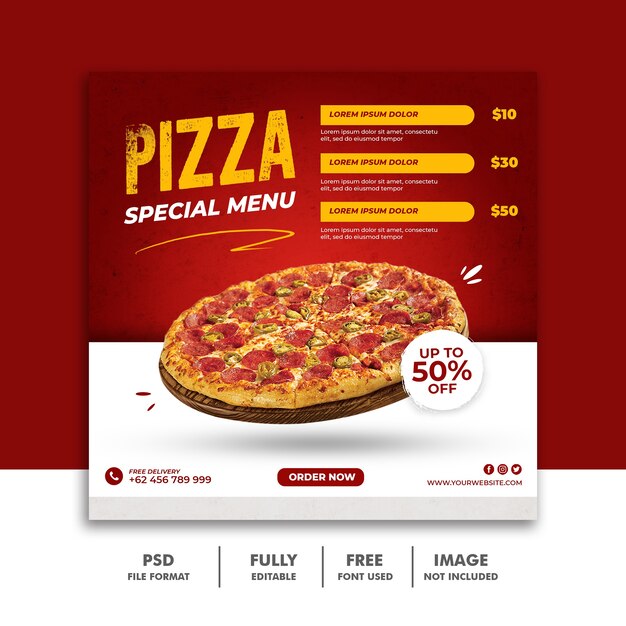 Solcial Media Post Square Banner Template For Restaurant Fastfood Delicious Pizza