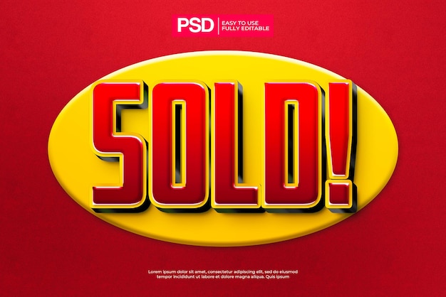 Sold 3d text effect with yellow sign