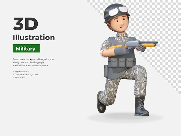 Soldaat met een geweer in de hand 3D cartoon illustratie