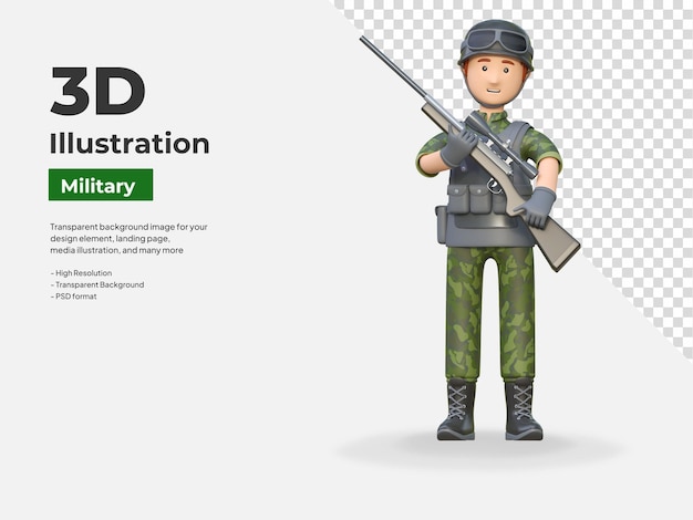 Soldaat met een sluipschuttergeweer 3D cartoon illustratie