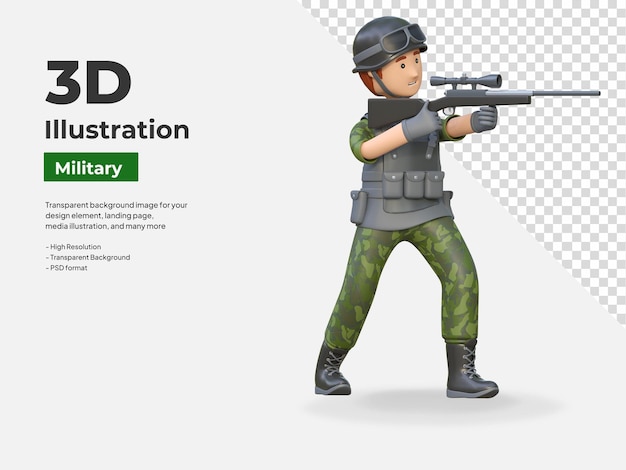 Soldaat met een sluipschuttergeweer 3D cartoon illustratie